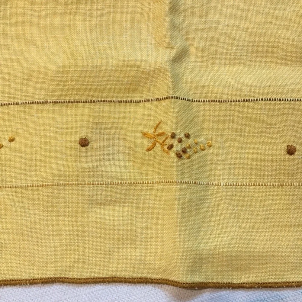 Vintage Yellow Embroidered‎ Linen Napkins Set Small Table Linens Decor